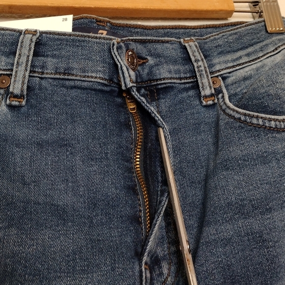 7 For All Mankind Cropped Alexa Blue High Rise Cut Hem Trouser Wide Leg Jeans - Picture 9 of 15